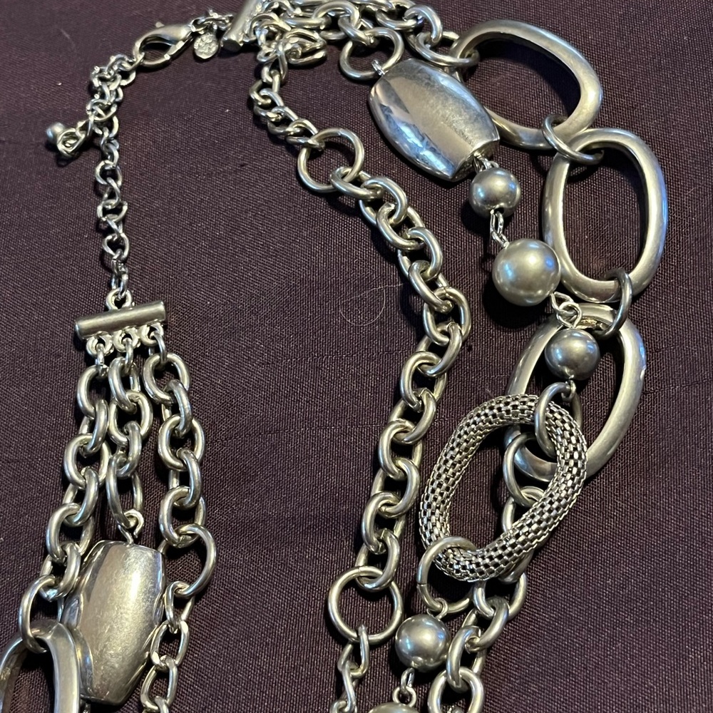3 chain silver beaded necklace with matching earrings